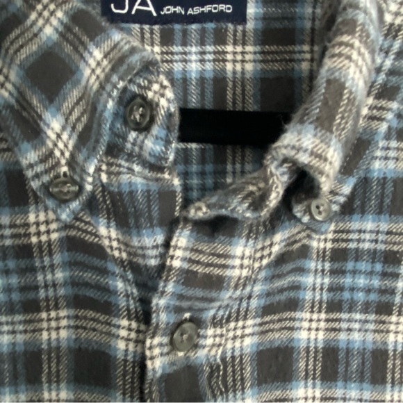 John Ashford Flannel Shirt Mens 4XLT Blue Black Plaid Cotton Button Down - Picture 5 of 9